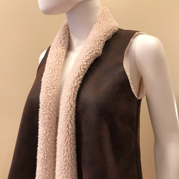 Womens Faux Leather Vest Sherpa Lined Open Front - Picture 9 of 13